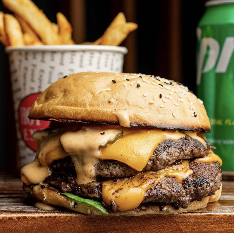 The Big Moob double wagyu cheeseburger with fries